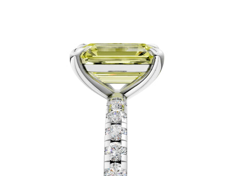 White gold Fancy Yellow Emerald Cut Diamond Brilliant Solitaire Ring with Pavé Band and Four-Prong Setting_5