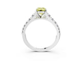 White gold Fancy Yellow Emerald Cut Diamond Cathedral Solitaire Ring with Round  Pavé Band_218