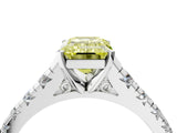White gold Fancy Yellow Emerald Cut Diamond Cathedral Solitaire Ring with Round  Pavé Band_219