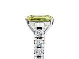 White gold Fancy Yellow Emerald Cut Diamond Cathedral Solitaire Ring with Round  Pavé Band_220