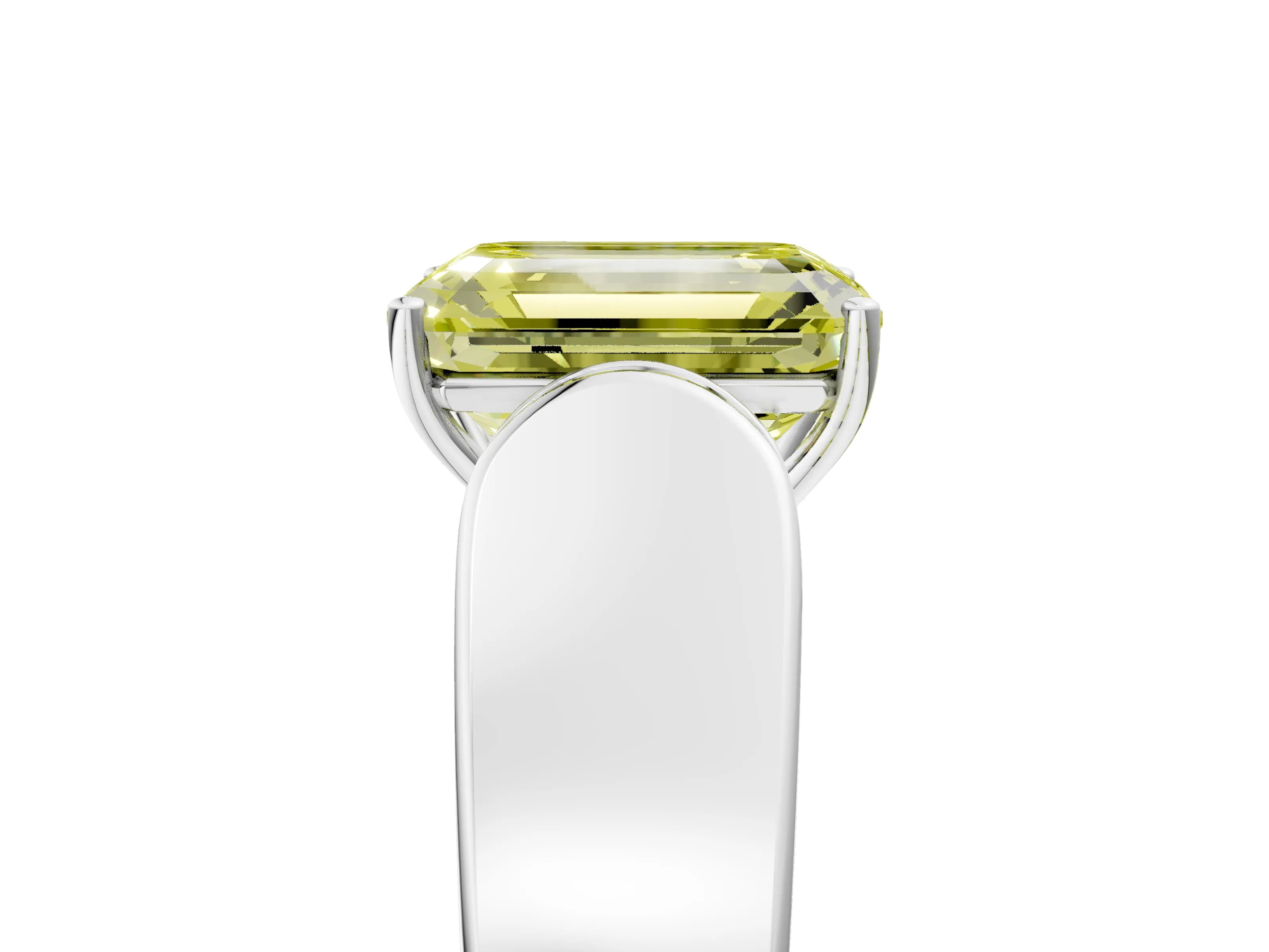 White gold Fancy Yellow Emerald Cut Diamond Channel Set Solitaire Ring with Four-Prong Setting_30