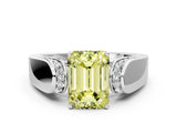 White gold Fancy Yellow Emerald Cut Diamond Channel Set Solitaire Ring with Four-Prong Setting_62