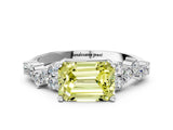 White gold Fancy Yellow Emerald Cut Diamond Cluster Pavé Band with Four-Prong Setting_13