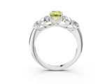 White gold Fancy Yellow Emerald  Cut Diamond Cluster Ring with Round Accent Stones and Prong Setting on a Classic Band_52