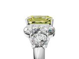 White gold Fancy Yellow Emerald  Cut Diamond Cluster Ring with Round Accent Stones and Prong Setting on a Classic Band_53