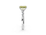 White gold Fancy Yellow Emerald Cut Diamond Cluster Side Stone Solitaire Ring with Prong Setting_79