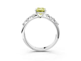 White gold Fancy Yellow Emerald Cut Diamond Cluster Side Stone Solitaire Ring with Prong Setting_80