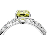 White gold Fancy Yellow Emerald Cut Diamond Cluster Side Stone Solitaire Ring with Prong Setting_81