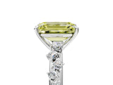 White gold Fancy Yellow Emerald Cut Diamond Cluster Side Stone Solitaire Ring with Prong Setting_82
