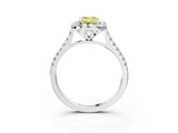 White gold Fancy Yellow Emerald Cut Diamond Cushion Halo Ring with Pavé Band_15