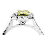 White gold Fancy Yellow Emerald Cut Diamond Cushion Halo Ring with Pavé Band_4
