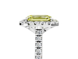 White gold Fancy Yellow Emerald Cut Diamond Cushion Halo Ring with Pavé Band_5