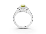 White gold Fancy Yellow Emerald Cut Diamond Double Halo Ring with Pavé Band and Prong Setting_119