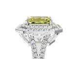 White gold Fancy Yellow Emerald Cut Diamond Double Halo Ring with Pavé Band and Prong Setting_121
