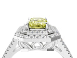 White gold Fancy Yellow Emerald Cut Diamond Double Halo Ring with Pavé Band and Prong Setting_126