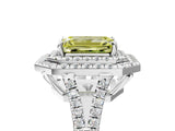 White gold Fancy Yellow Emerald Cut Diamond Double Halo Ring with Pavé Band and Prong Setting_127