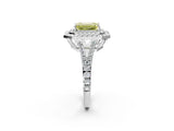 White gold Fancy Yellow Emerald Cut Diamond Double Halo Ring with Pavé Band and Prong Setting_130