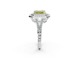 White gold Fancy Yellow Emerald Cut Diamond Double Halo Ring with Pavé Band and Prong Setting_142