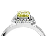 White gold Fancy Yellow Emerald Cut Diamond Double Halo Ring with Split Shank and Four-Prong Setting_4