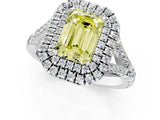 White gold Fancy Yellow Emerald Cut Diamond Double Halo Ring with Split Shank and Prong Setting_28