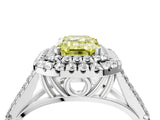 White gold Fancy Yellow Emerald Cut Diamond Double Halo Ring with Split Shank and Prong Setting_31