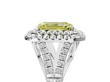 White gold Fancy Yellow Emerald Cut Diamond Double Halo Ring with Split Shank and Prong Setting_32