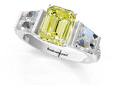 White gold Fancy Yellow Emerald Cut Diamond Engagement Ring with Baguette Side Stones and Channel Set Band_33