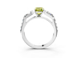 White gold Fancy Yellow Emerald Cut Diamond Engagement Ring with Baguette Side Stones and Channel Set Band_35