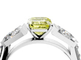 White gold Fancy Yellow Emerald Cut Diamond Engagement Ring with Baguette Side Stones and Channel Set Band_36