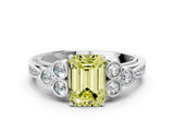 White gold Fancy Yellow Emerald  Cut Diamond Engagement Ring with Bezel Set Round Side Stones and Prong Setting_52