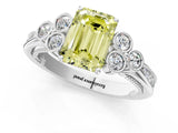 White gold Fancy Yellow Emerald  Cut Diamond Engagement Ring with Bezel Set Round Side Stones and Prong Setting_53