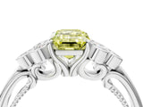 White gold Fancy Yellow Emerald  Cut Diamond Engagement Ring with Bezel Set Round Side Stones and Prong Setting_56