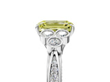 White gold Fancy Yellow Emerald  Cut Diamond Engagement Ring with Bezel Set Round Side Stones and Prong Setting_57