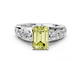 White gold Fancy Yellow Emerald  Cut Diamond Engagement Ring with Pavé Band and Four-Prong Setting_3
