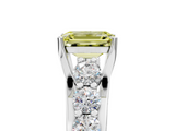 White gold Fancy Yellow Emerald  Cut Diamond Engagement Ring with Pavé Band and Four-Prong Setting_8
