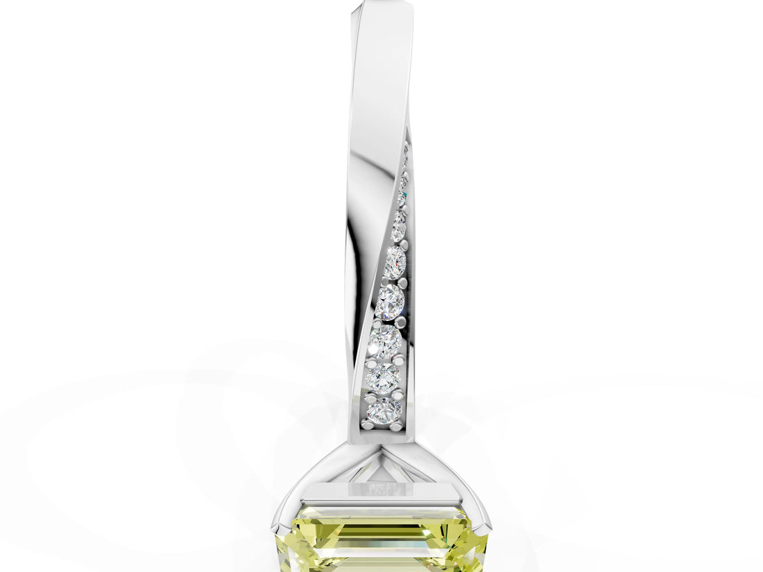 White gold Fancy Yellow Emerald Cut Diamond Engagement Ring with Side Stone Accents and Four-Prong Setting_12