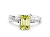 White gold Fancy Yellow Emerald Cut Diamond Engagement Ring with Side Stone Accents and Four-Prong Setting_24
