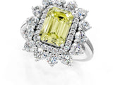 White gold Fancy Yellow Emerald Cut Diamond Floral Double Halo Engagement Ring with Prong Setting_85