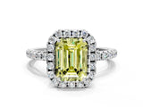 White gold Fancy Yellow Emerald  Cut Diamond Floral Halo Engagement Ring with Pavé Band and Prong Setting_50