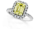 White gold Fancy Yellow Emerald  Cut Diamond Floral Halo Engagement Ring with Pavé Band and Prong Setting_51
