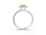 White gold Fancy Yellow Emerald  Cut Diamond Floral Halo Engagement Ring with Pavé Band and Prong Setting_53