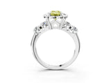 White gold Fancy Yellow Emerald  Cut Diamond Floral Halo Engagement Ring with Shared Prong Setting 4