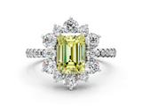 White gold Fancy Yellow Emerald  Cut Diamond Floral Halo Pave Band with Prong Setting_37