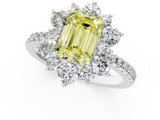 White gold Fancy Yellow Emerald  Cut Diamond Floral Halo Pave Band with Prong Setting_38