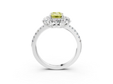 White gold Fancy Yellow Emerald  Cut Diamond Floral Halo Pave Band with Prong Setting_40
