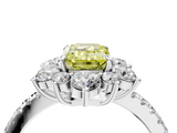 White gold Fancy Yellow Emerald  Cut Diamond Floral Halo Pave Band with Prong Setting_41