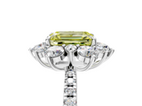 White gold Fancy Yellow Emerald  Cut Diamond Floral Halo Pave Band with Prong Setting_42