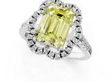 White gold Fancy Yellow Emerald Cut Diamond Floral Halo Split Shank Prong Setting Ring_1