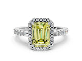 White gold Fancy Yellow Emerald Cut Diamond Halo Engagement Ring with Pavé Band and Prong Setting_39
