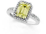 White gold Fancy Yellow Emerald Cut Diamond Halo Engagement Ring with Pavé Band and Prong Setting_40